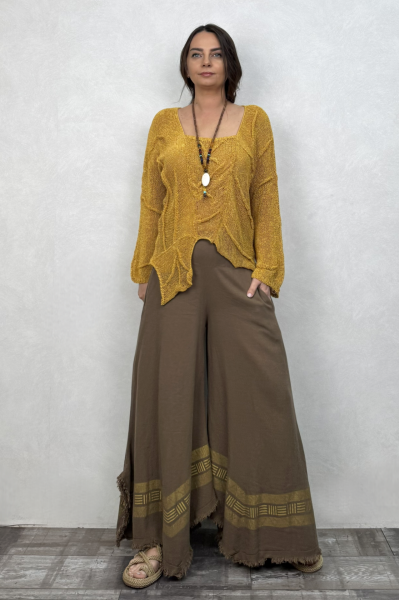Frig Ağaç Baskı Pantolon Neutral Brown -Doğal Kahve