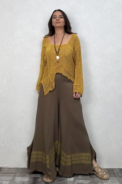 Frig Ağaç Baskı Pantolon Neutral Brown -Doğal Kahve