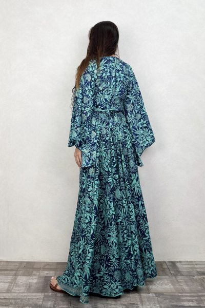 Kimono Kol İpek Bolero Bluz - Asia Turkuaz