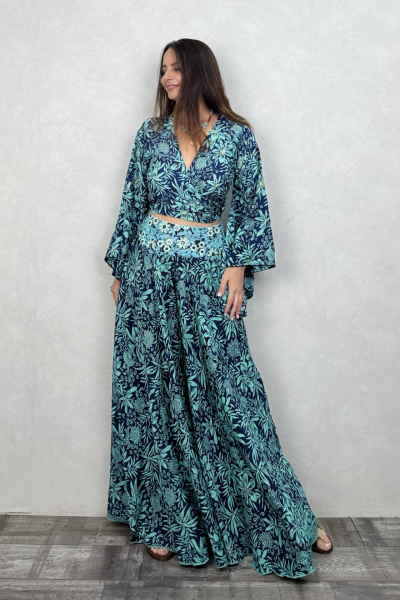 Kimono Kol İpek Bolero Bluz - Asia Turkuaz