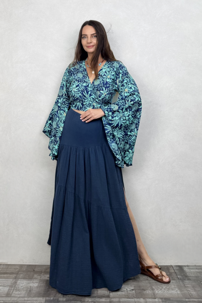 Kimono Kol İpek Bolero Bluz - Asia Turkuaz