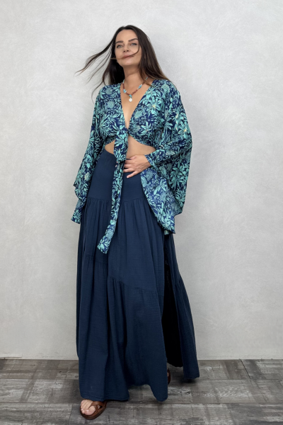 Kimono Kol İpek Bolero Bluz - Asia Turkuaz