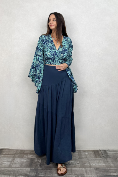 Kimono Kol İpek Bolero Bluz - Asia Turkuaz