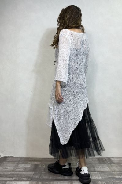 Merserize Tunik ve Tül Etek Kombin - Siyah Beyaz