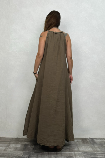 Perit Müslin Elbise Neutral Brown -Doğal Kahve
