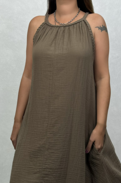 Perit Müslin Elbise Neutral Brown -Doğal Kahve