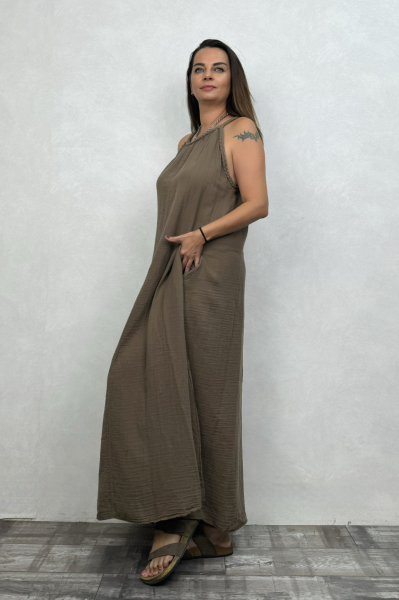 Perit Müslin Elbise Neutral Brown -Doğal Kahve