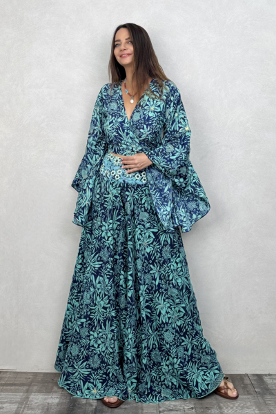 Palermo Kimono Kol İpek Takım - Asia Turkuaz