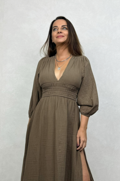 Metis Müslin Elbise Neutral Brown -Doğal Kahve