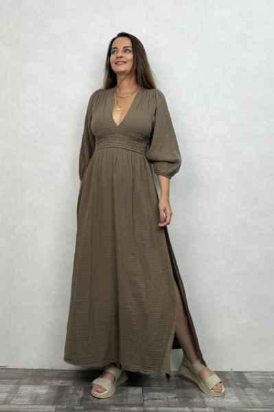 Metis Müslin Elbise Neutral Brown -Doğal Kahve
