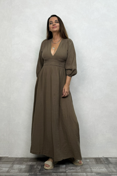 Metis Müslin Elbise Neutral Brown -Doğal Kahve