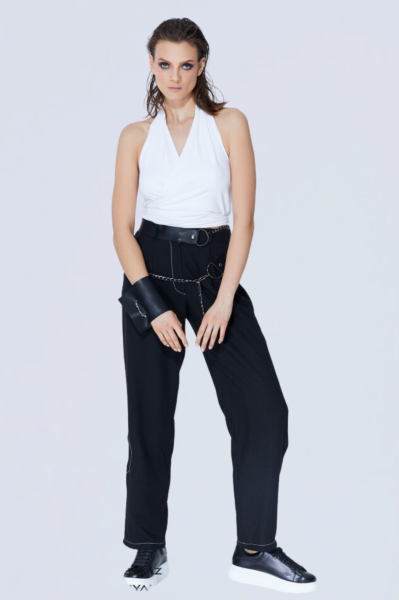 Lamante Bulmaca Crop Bluz  - Beyaz