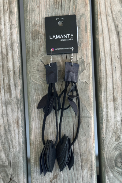 Lamante Salkım Yaprak Küpe - Siyah