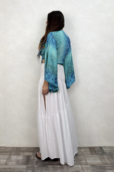 Kimono Kol İpek Bolero Bluz - Turkuaz