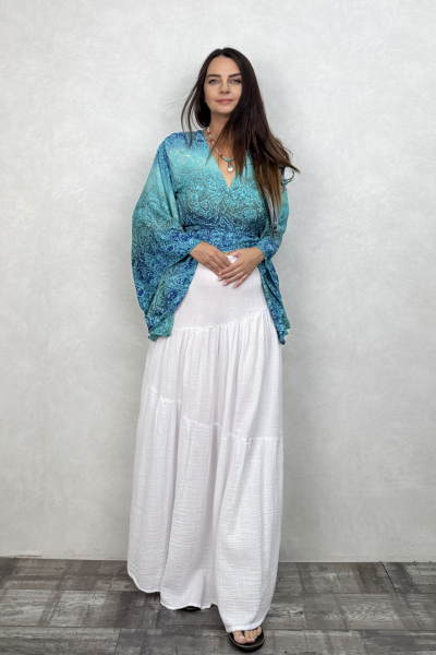 Kimono Kol İpek Bolero Bluz - Turkuaz
