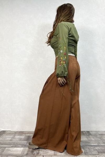 Moly Nakışlı Crop Gömlek- Haki