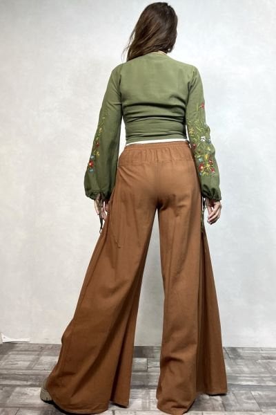 Moly Nakışlı Crop Gömlek- Haki