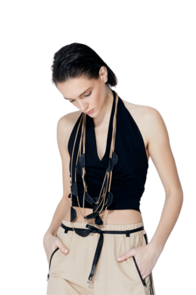 Lamante Bulmaca Crop Bluz  - Siyah