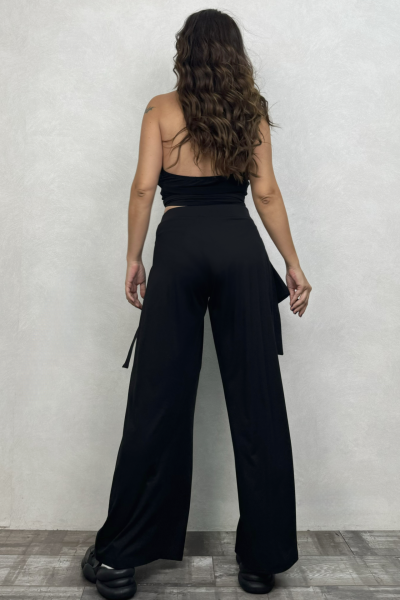 Lamante Bulmaca Crop Bluz  - Siyah