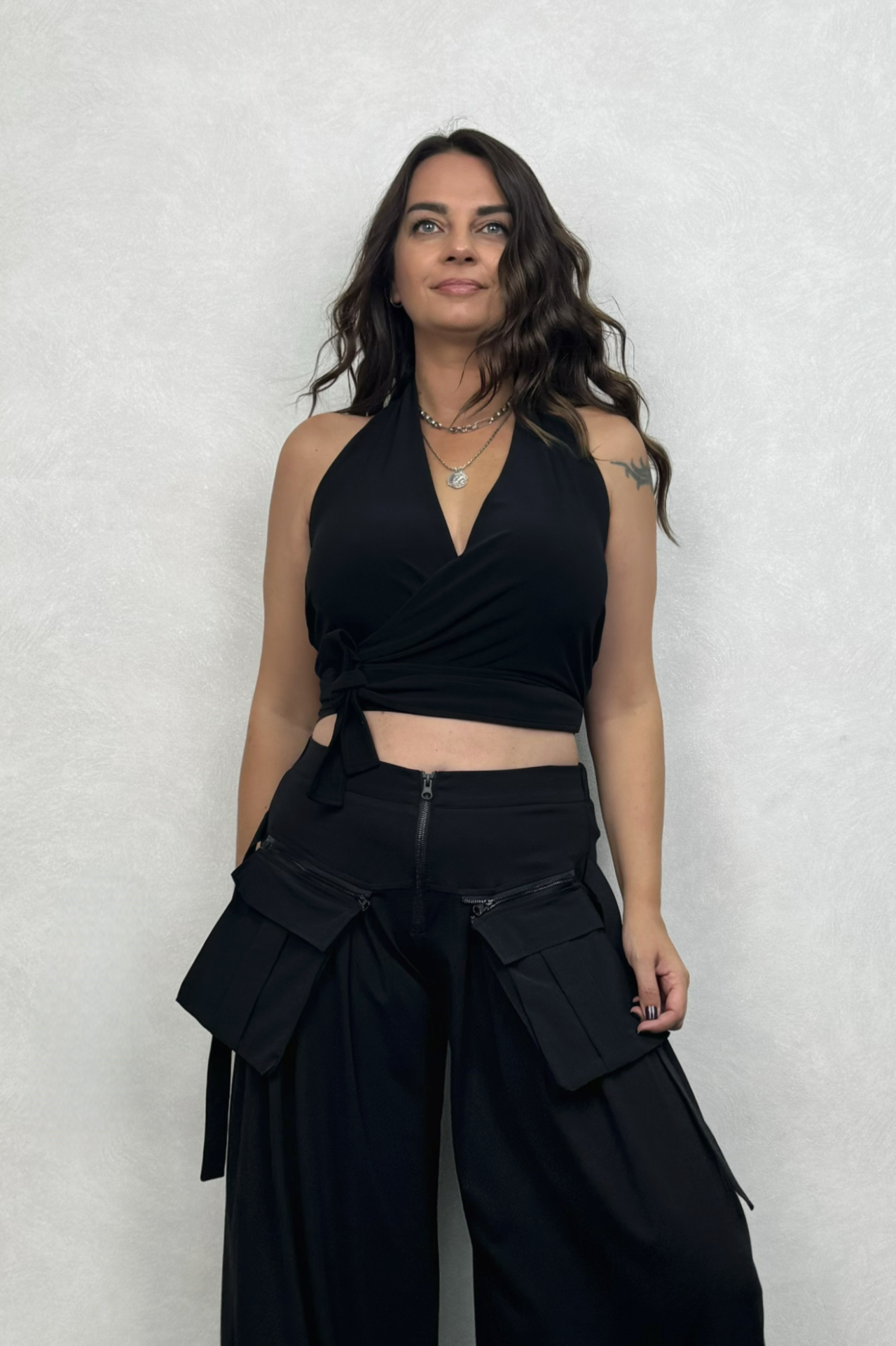 Lamante Bulmaca Crop Bluz  - Siyah