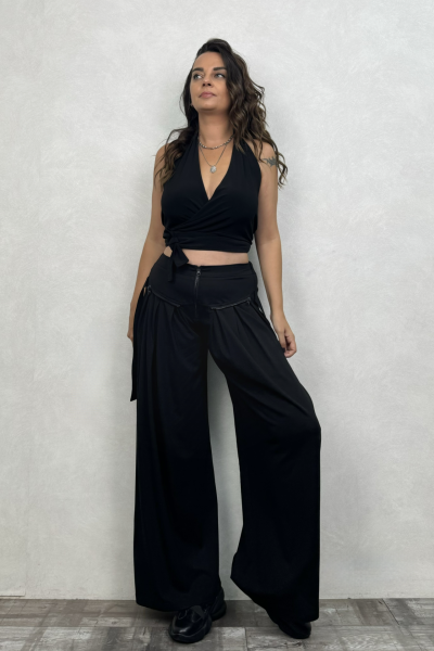 Lamante Bulmaca Crop Bluz  - Siyah