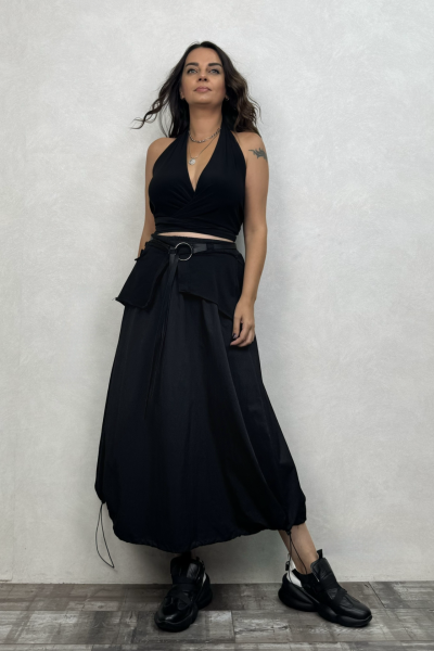 Lamante Bulmaca Crop Bluz  - Siyah