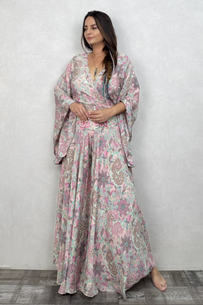 Kimono Kol İpek Bolero Bluz - Somon