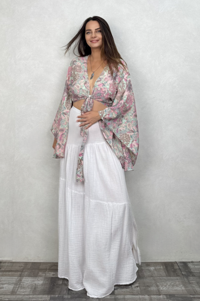 Kimono Kol İpek Bolero Bluz - Somon