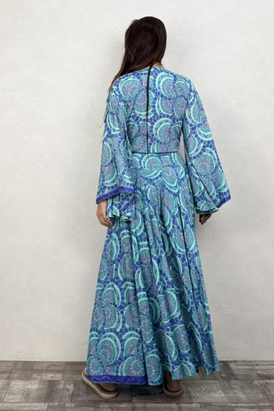 Kimono Kol İpek Bolero Bluz - Mavi Dalga