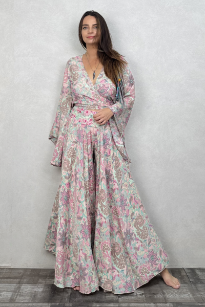 Palermo Kimono Kol İpek Takım - Somon