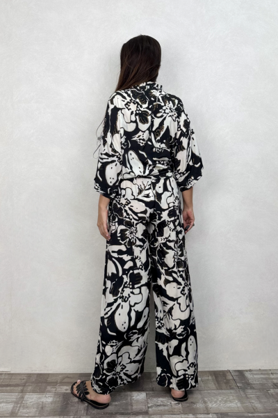Kybele Kimono Pantolon Takım - Siyah Beyaz