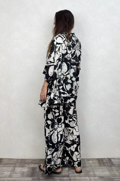 Kybele Kimono Pantolon Takım - Siyah Beyaz
