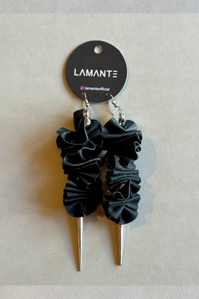Lamante Deri Tasarım Küpe- Siyah