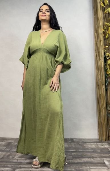 Hemera Müslin Elbise Sage Green - Yeşil