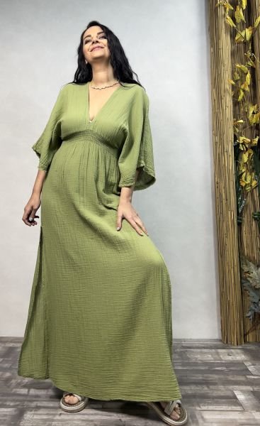 Hemera Müslin Elbise Sage Green - Yeşil