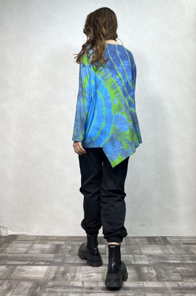 Asimetrik Bluz - Mavi Yeşil Batik
