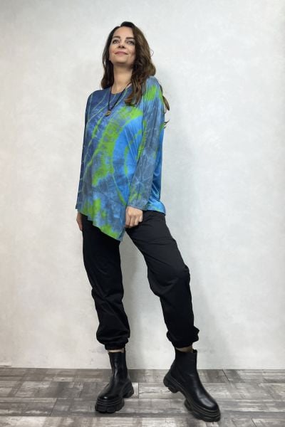 Asimetrik Bluz - Mavi Yeşil Batik