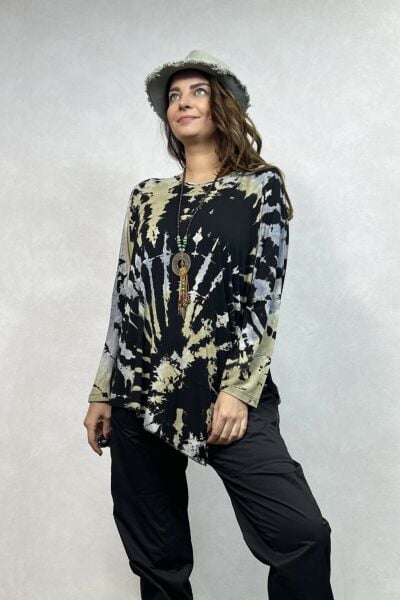 Asimetrik Bluz - Siyah Camel Batik