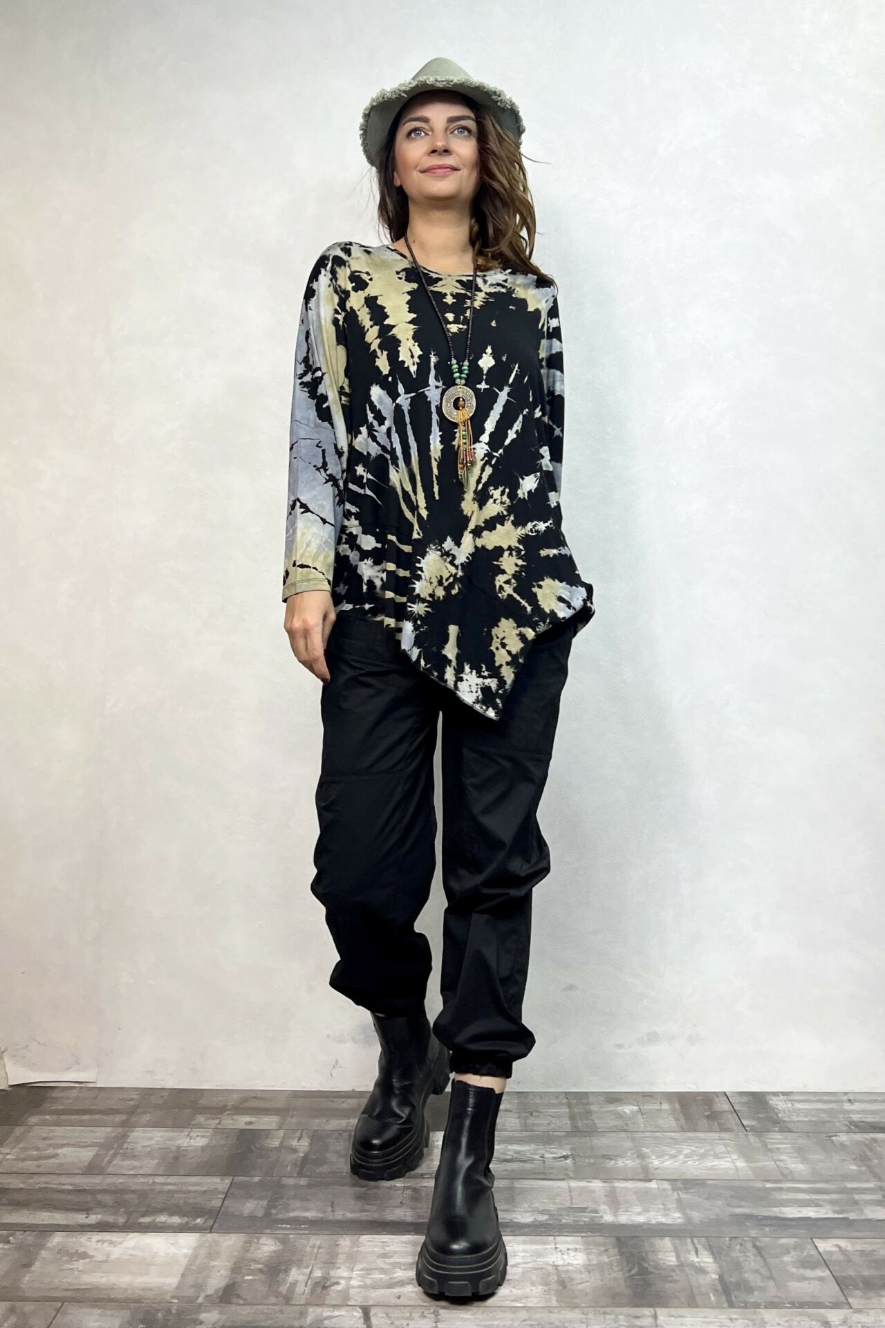 Asimetrik Bluz - Siyah Camel Batik