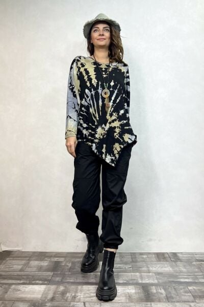 Asimetrik Bluz - Siyah Camel Batik
