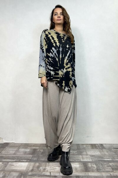 Asimetrik Bluz - Siyah Camel Batik