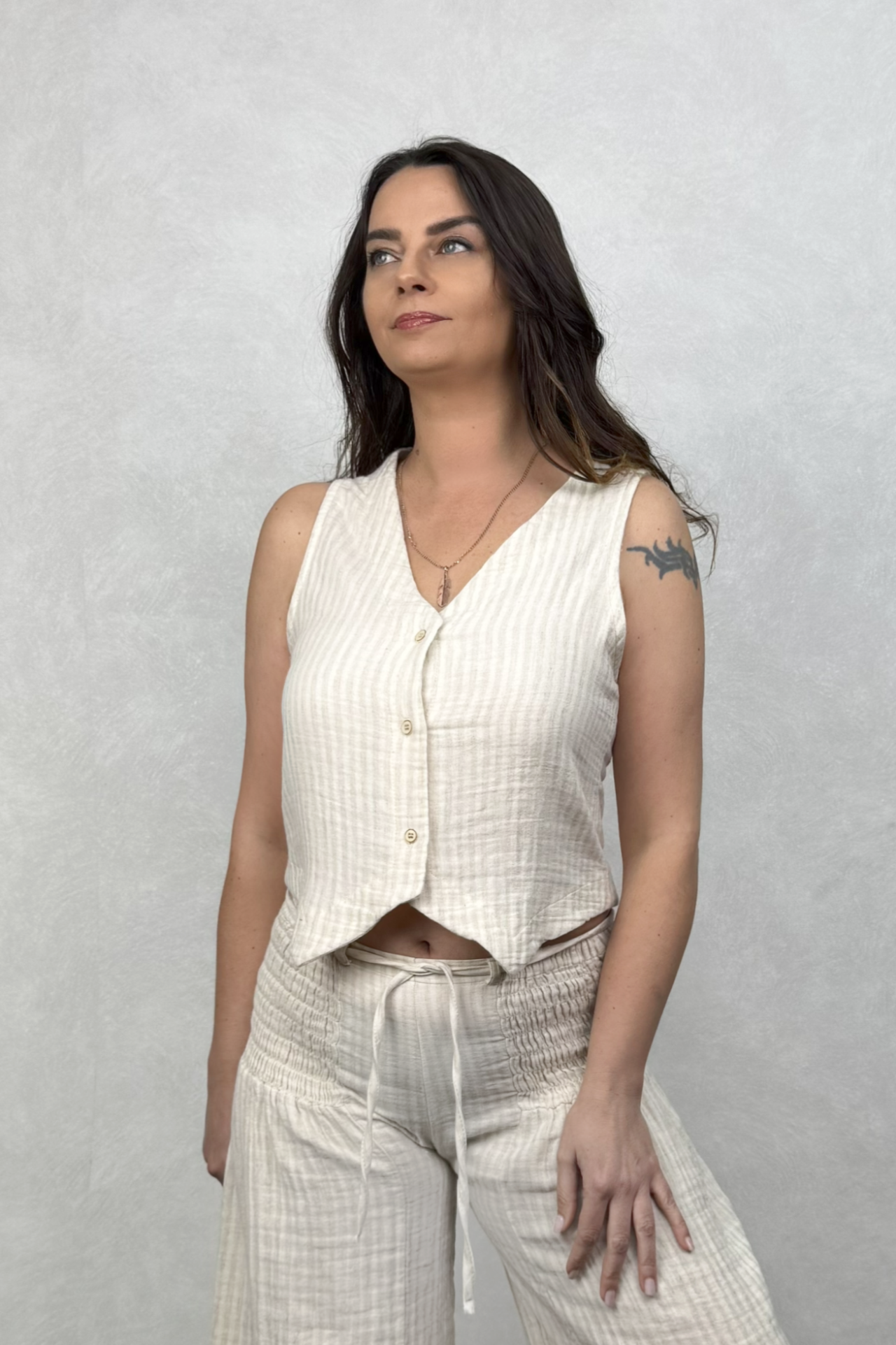 Febris Çizgili Yelek - Bej