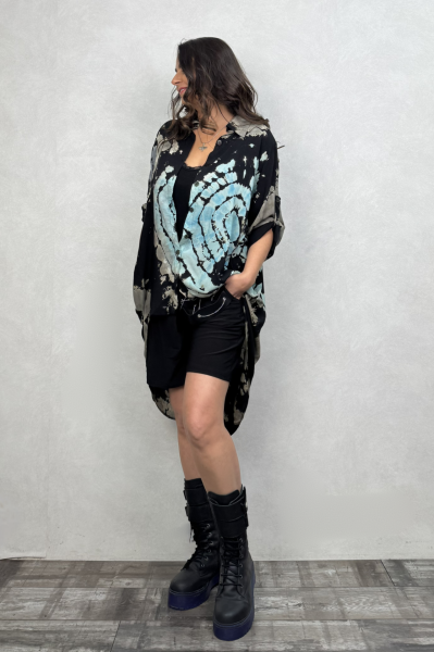 Asimetrik Tasarım Tunik Gömlek - Batik Siyah