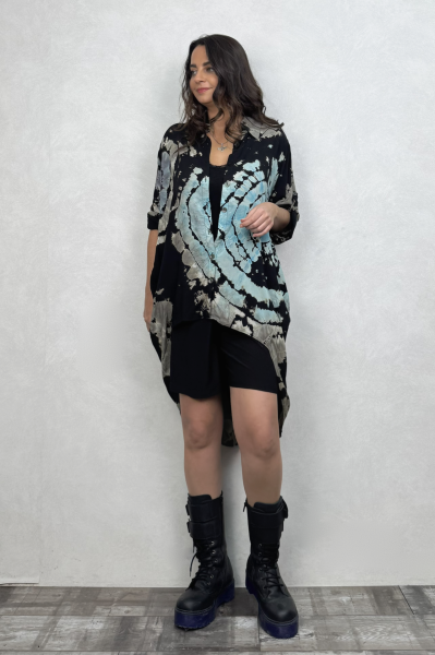 Asimetrik Tasarım Tunik Gömlek - Batik Siyah