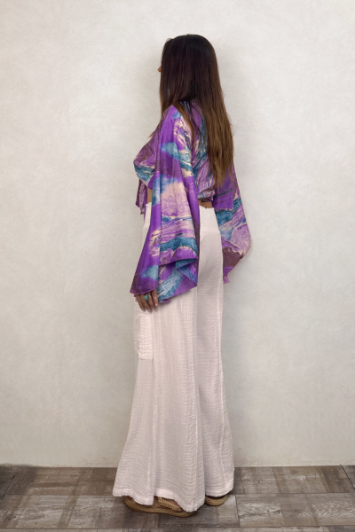 Kimono Kol İpek Bolero Bluz - Mor