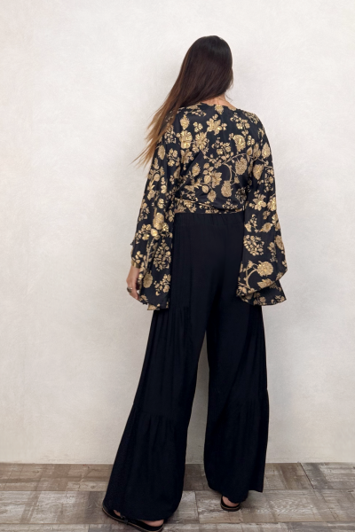 Kimono Kol İpek Bolero Bluz - Siyah Gold