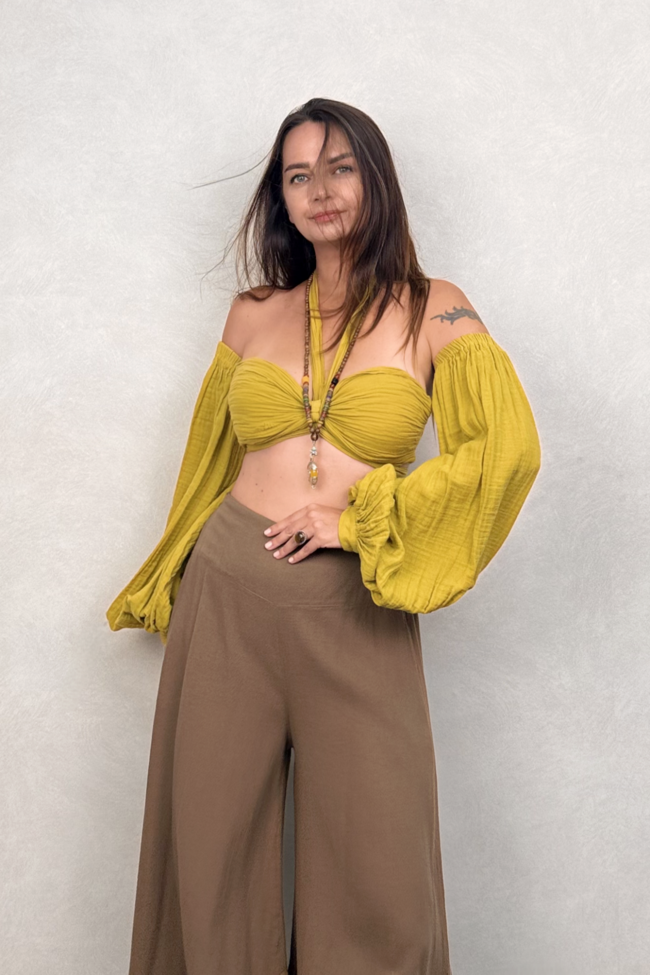 Penelope Üç Parça Crop Golden Olive - Limon Küfü