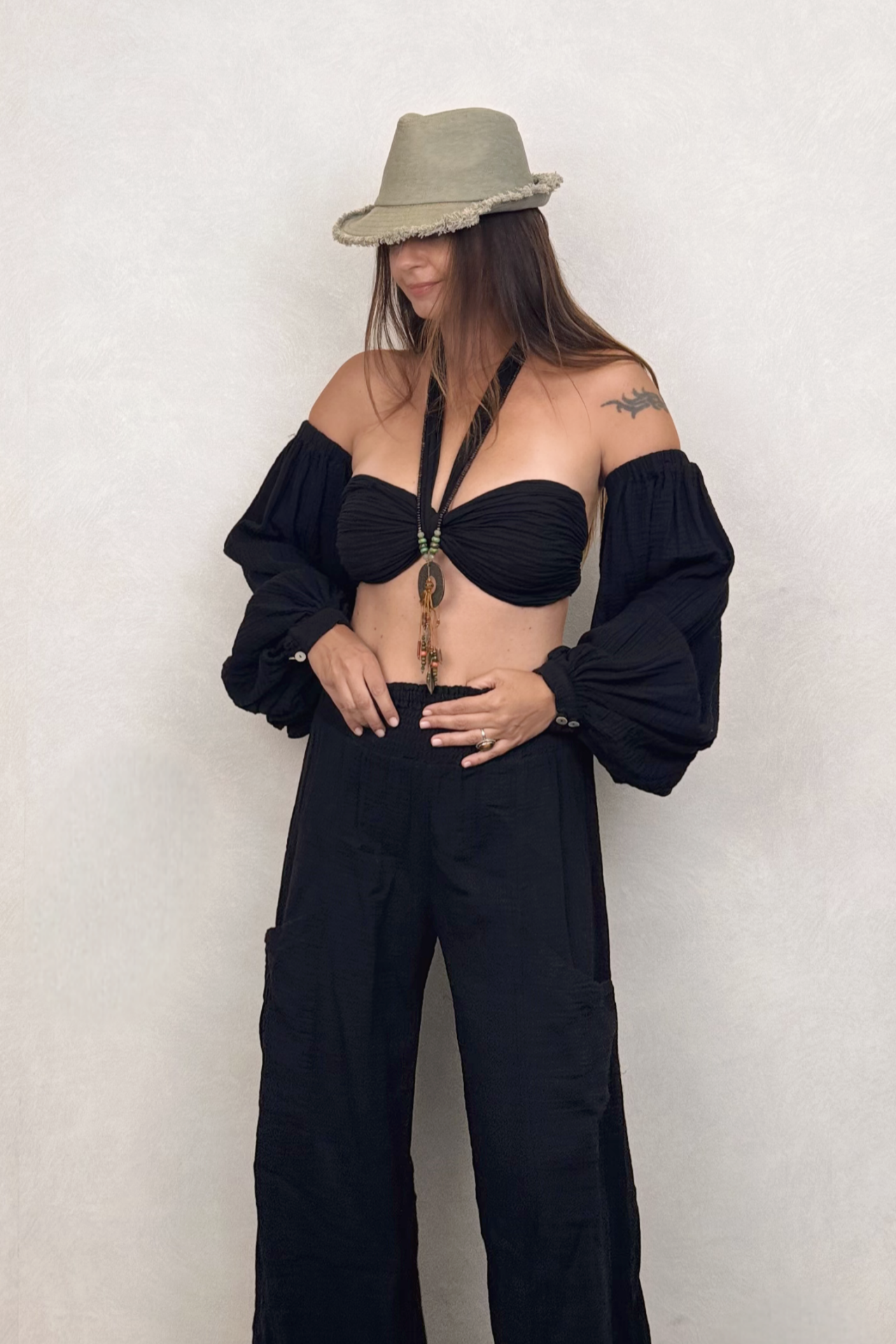 Penelope Üç Parça Crop - Siyah