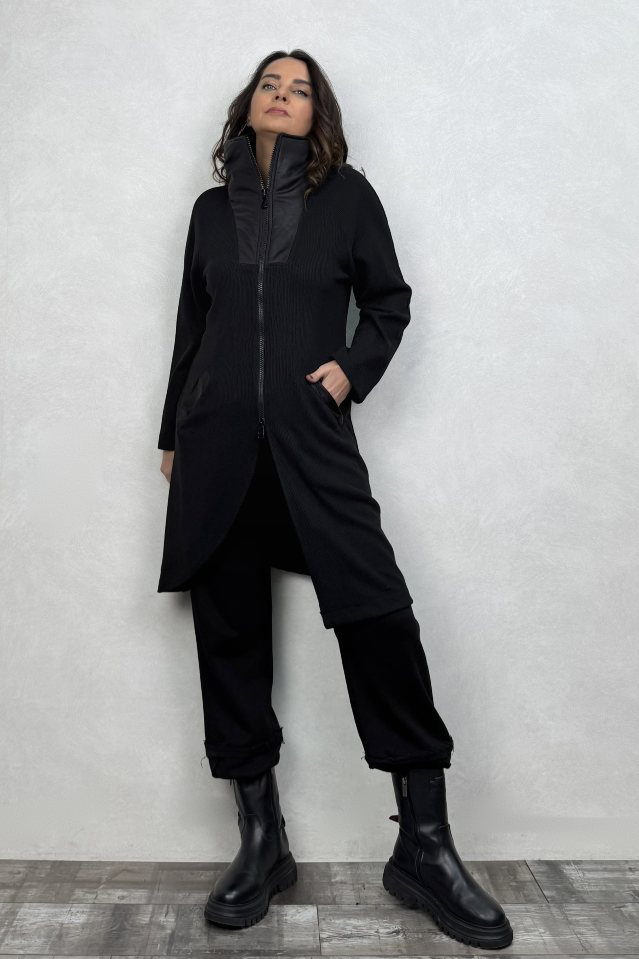 Lamante Straps Uzun Triko Ceket - Siyah