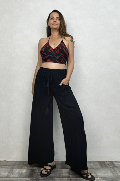 Pileli Salaş Pantolon - Siyah